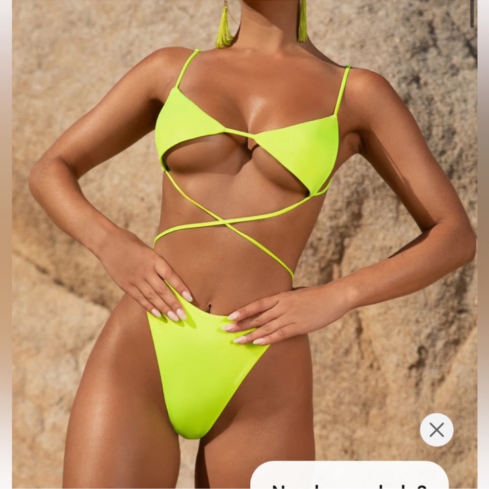 Oh Polly beach please neon yellow strappy thong one piece swimsuit